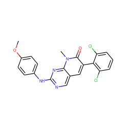 COc1ccc(Nc2ncc3cc(-c4c(Cl)cccc4Cl)c(=O)n(C)c3n2)cc1 ZINC000003815309