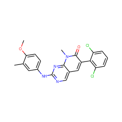 COc1ccc(Nc2ncc3cc(-c4c(Cl)cccc4Cl)c(=O)n(C)c3n2)cc1C ZINC000003815315