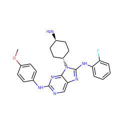 COc1ccc(Nc2ncc3nc(Nc4ccccc4F)n([C@H]4CC[C@H](N)CC4)c3n2)cc1 ZINC000254120127