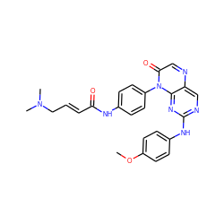 COc1ccc(Nc2ncc3ncc(=O)n(-c4ccc(NC(=O)/C=C/CN(C)C)cc4)c3n2)cc1 ZINC000096933688