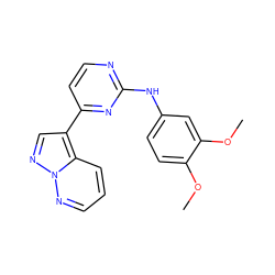 COc1ccc(Nc2nccc(-c3cnn4ncccc34)n2)cc1OC ZINC000013582588