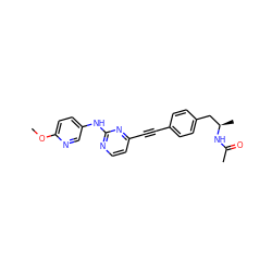 COc1ccc(Nc2nccc(C#Cc3ccc(C[C@@H](C)NC(C)=O)cc3)n2)cn1 ZINC000169706345