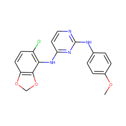 COc1ccc(Nc2nccc(Nc3c(Cl)ccc4c3OCO4)n2)cc1 ZINC000029043600