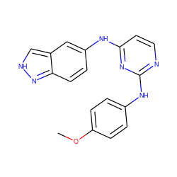 COc1ccc(Nc2nccc(Nc3ccc4n[nH]cc4c3)n2)cc1 ZINC000653888085