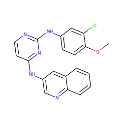 COc1ccc(Nc2nccc(Nc3cnc4ccccc4c3)n2)cc1Cl ZINC000071318910