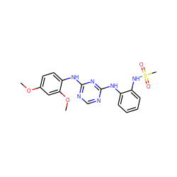 COc1ccc(Nc2ncnc(Nc3ccccc3NS(C)(=O)=O)n2)c(OC)c1 ZINC000096273915