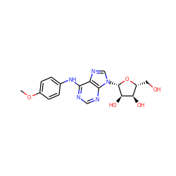 COc1ccc(Nc2ncnc3c2ncn3[C@@H]2O[C@H](CO)[C@@H](O)[C@H]2O)cc1 ZINC000012405293