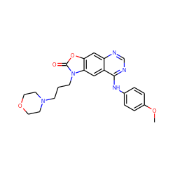 COc1ccc(Nc2ncnc3cc4oc(=O)n(CCCN5CCOCC5)c4cc23)cc1 ZINC000084704816