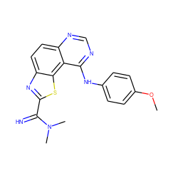 COc1ccc(Nc2ncnc3ccc4nc(C(=N)N(C)C)sc4c23)cc1 ZINC000207590695