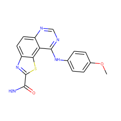 COc1ccc(Nc2ncnc3ccc4nc(C(N)=O)sc4c23)cc1 ZINC000206013294