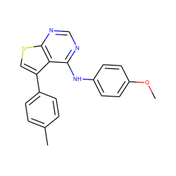 COc1ccc(Nc2ncnc3scc(-c4ccc(C)cc4)c23)cc1 ZINC000000098363