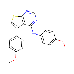 COc1ccc(Nc2ncnc3scc(-c4ccc(OC)cc4)c23)cc1 ZINC000000951917