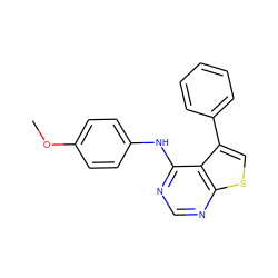 COc1ccc(Nc2ncnc3scc(-c4ccccc4)c23)cc1 ZINC000000098563