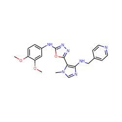 COc1ccc(Nc2nnc(-c3c(NCc4ccncc4)ncn3C)o2)cc1OC ZINC000028571081