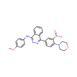 COc1ccc(Nc2nnc(-c3ccc(N4CCOCC4)c([N+](=O)[O-])c3)c3ccccc23)cc1 ZINC000004172272