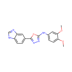 COc1ccc(Nc2nnc(-c3ccc4[nH]cnc4c3)o2)cc1OC ZINC000116895146