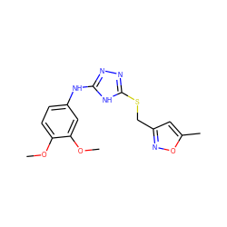 COc1ccc(Nc2nnc(SCc3cc(C)on3)[nH]2)cc1OC ZINC000014964263