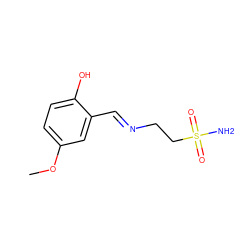 COc1ccc(O)c(/C=N/CCS(N)(=O)=O)c1 ZINC000045284695