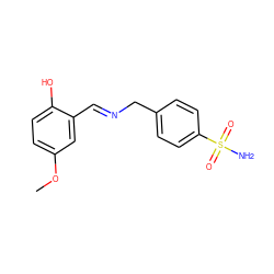 COc1ccc(O)c(/C=N/Cc2ccc(S(N)(=O)=O)cc2)c1 ZINC000005287333