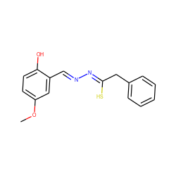 COc1ccc(O)c(/C=N/N=C(\S)Cc2ccccc2)c1 ZINC000013589608