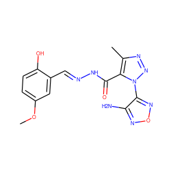 COc1ccc(O)c(/C=N/NC(=O)c2c(C)nnn2-c2nonc2N)c1 ZINC000003092691