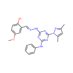 COc1ccc(O)c(/C=N/Nc2nc(Nc3ccccc3)nc(-n3nc(C)cc3C)n2)c1 ZINC000008456272