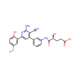 COc1ccc(O)c(-c2cc(-c3cccc(NC(=O)[C@@H](O)CCC(=O)O)c3)c(C#N)c(N)n2)c1 ZINC000013488187