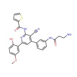 COc1ccc(O)c(-c2cc(-c3cccc(NC(=O)CCN)c3)c(C#N)c(NC(=O)c3cccs3)n2)c1 ZINC000049807871