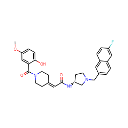 COc1ccc(O)c(C(=O)N2CCC(=CC(=O)N[C@@H]3CCN(Cc4ccc5cc(F)ccc5c4)C3)CC2)c1 ZINC000043065535