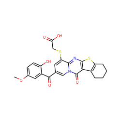 COc1ccc(O)c(C(=O)c2cc(SCC(=O)O)c3nc4sc5c(c4c(=O)n3c2)CCCC5)c1 ZINC000003426013