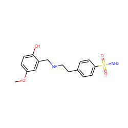 COc1ccc(O)c(CNCCc2ccc(S(N)(=O)=O)cc2)c1 ZINC000169343950