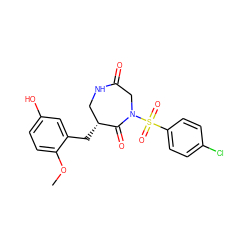 COc1ccc(O)cc1C[C@@H]1CNC(=O)CN(S(=O)(=O)c2ccc(Cl)cc2)C1=O ZINC000028894374