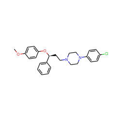 COc1ccc(O[C@@H](CCN2CCN(c3ccc(Cl)cc3)CC2)c2ccccc2)cc1 ZINC000013861708