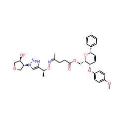 COc1ccc(O[C@H]2C=C[C@@H](c3ccccc3)O[C@H]2COC(=O)CC/C(C)=N\O[C@@H](C)c2cn([C@H]3COC[C@H]3O)nn2)cc1 ZINC000008035630