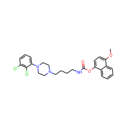 COc1ccc(OC(=O)NCCCCN2CCN(c3cccc(Cl)c3Cl)CC2)c2ccccc12 ZINC000653842796