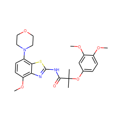 COc1ccc(OC(C)(C)C(=O)Nc2nc3c(OC)ccc(N4CCOCC4)c3s2)cc1OC ZINC001772605638