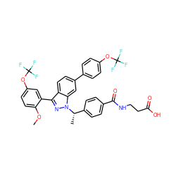 COc1ccc(OC(F)(F)F)cc1-c1nn([C@@H](C)c2ccc(C(=O)NCCC(=O)O)cc2)c2cc(-c3ccc(OC(F)(F)F)cc3)ccc12 ZINC000473088377