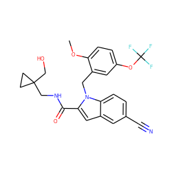 COc1ccc(OC(F)(F)F)cc1Cn1c(C(=O)NCC2(CO)CC2)cc2cc(C#N)ccc21 ZINC000071296839