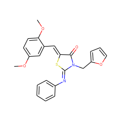 COc1ccc(OC)c(/C=C2\S/C(=N\c3ccccc3)N(Cc3ccco3)C2=O)c1 ZINC001772645035