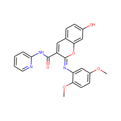 COc1ccc(OC)c(/N=c2\oc3cc(O)ccc3cc2C(=O)Nc2ccccn2)c1 ZINC000000876714