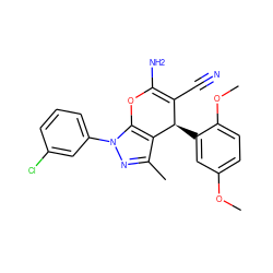 COc1ccc(OC)c([C@@H]2C(C#N)=C(N)Oc3c2c(C)nn3-c2cccc(Cl)c2)c1 ZINC000000659199