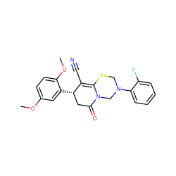 COc1ccc(OC)c([C@H]2CC(=O)N3CN(c4ccccc4F)CSC3=C2C#N)c1 ZINC000002434515