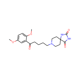 COc1ccc(OC)c(C(=O)CCCCN2CCC3(CC2)NC(=O)NC3=O)c1 ZINC000026638280