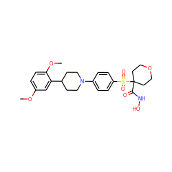 COc1ccc(OC)c(C2CCN(c3ccc(S(=O)(=O)C4(C(=O)NO)CCOCC4)cc3)CC2)c1 ZINC000049035370