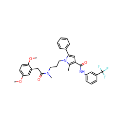 COc1ccc(OC)c(CC(=O)N(C)CCCn2c(-c3ccccc3)cc(C(=O)Nc3cccc(C(F)(F)F)c3)c2C)c1 ZINC000221029126