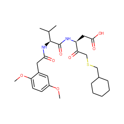 COc1ccc(OC)c(CC(=O)N[C@H](C(=O)N[C@@H](CC(=O)O)C(=O)CSCC2CCCCC2)C(C)C)c1 ZINC000013589577