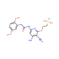 COc1ccc(OC)c(CC(=O)Nc2cc(N)c(C#N)c(OCCS(C)(=O)=O)n2)c1 ZINC000014960177