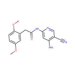 COc1ccc(OC)c(CC(=O)Nc2cc(N)c(C#N)cn2)c1 ZINC000014960202