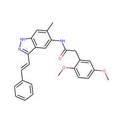 COc1ccc(OC)c(CC(=O)Nc2cc3c(/C=C/c4ccccc4)n[nH]c3cc2C)c1 ZINC000049071138