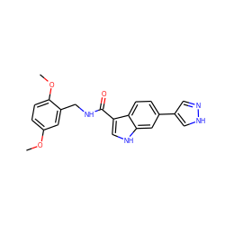 COc1ccc(OC)c(CNC(=O)c2c[nH]c3cc(-c4cn[nH]c4)ccc23)c1 ZINC000073195588